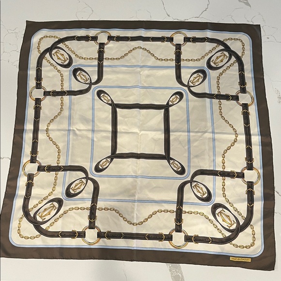Cartier Accessories - Cartier Brown and Cream Silk Scarf